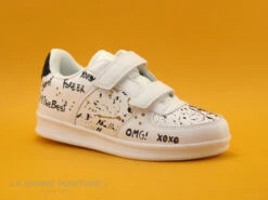 Nouveaux produits 3 Petit Genie ES4075J Blanc - Tachetee Noir Et Jaune - Basket Velcro Fille