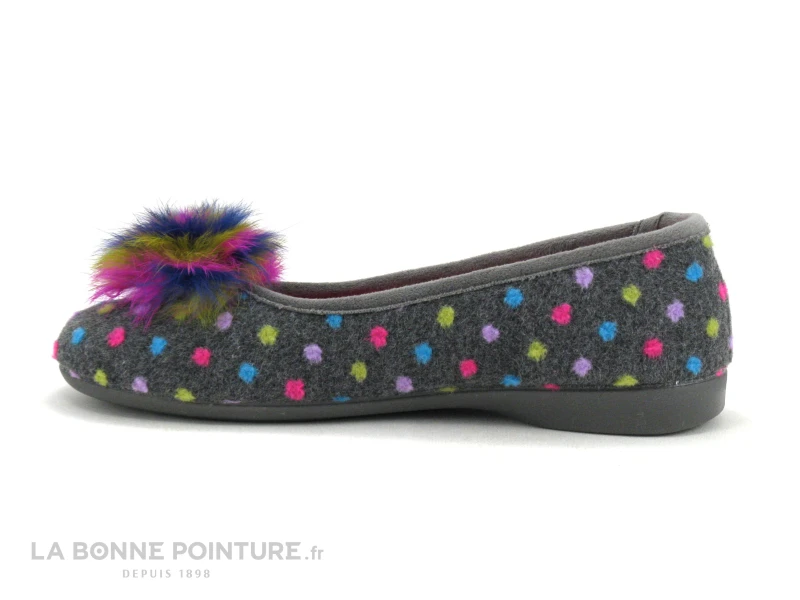 Zels 2378 Gris - Pois Et Pompon Multicolores - Pantoufle Ballerine 4 Zels 2378 Gris - Pois Et Pompon Multicolores - Pantoufle Ballerine – Image 2