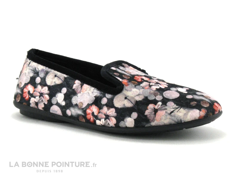 RYB 228002 Noir - Fleurs Roses - Pantoufle Souple Femme 3 RYB 228002 Noir - Fleurs Roses - Pantoufle Souple Femme